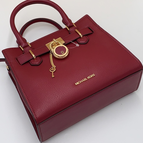 Michael Kors Hamilton Small Satchel Shoulder Crossbody Bag DARK CHERRY COLOR - Picture 11 of 16